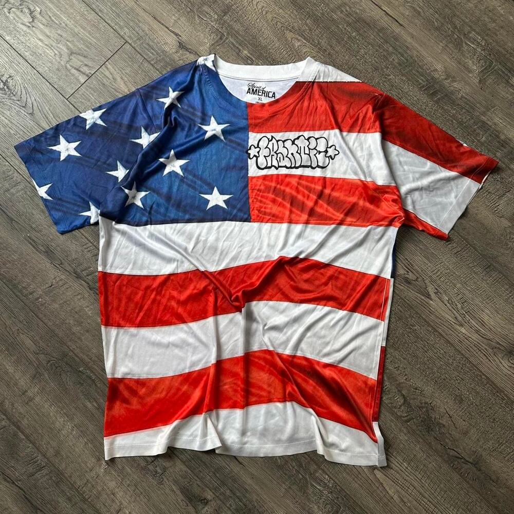 Rare Epic Frantic Ski Skate Group USA America Flag Sporty Graffiti AOP Shirt